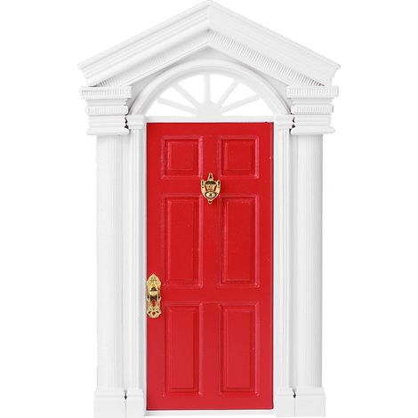 Maison de poupée miniature à l'échelle 1:12, petite porte féerique en bois de bouleau avec accessoires, rouge (1/5)
