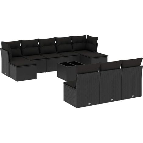 Salon de jardin 11 pcs avec coussins noir résine tressée (1/3)