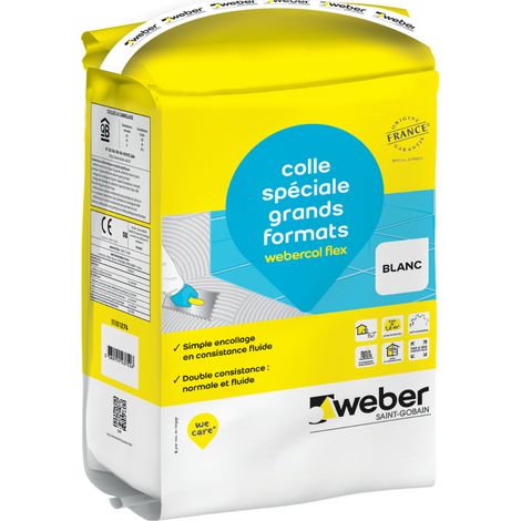 Weber Saint-Gobain Colle carrelage Blanc , 5kg, Spéciale Grands Formats et planchers chauffants , Webercol flex blanc, Haut Rendement