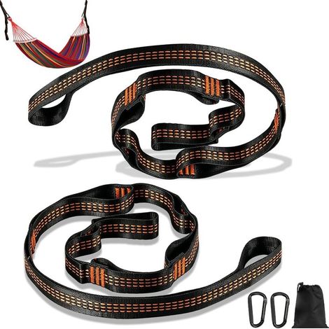 Lot de 2 Sangle pour Hamac, 2m2,5cm Fixation Hamac, Sangles de Suspension avec 2 Mousquetons Ensemble de Sangles pour Camping, Activités de Plein Air et Voyage (1/5)