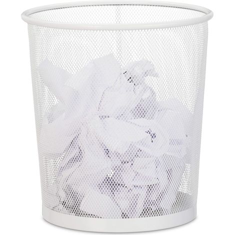 Corbeille Papier - 12L - Métal Fil De Fer - Ronde Ouverte - Bureau Chambre Ado - Blanc 28x26cm (1/5)