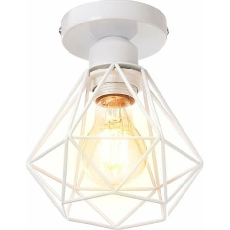 Suspension industrielle moderne E27, abat-jour diamant 16 cm, blanc, pour chambre et couloir - plafonnier design (1/4)