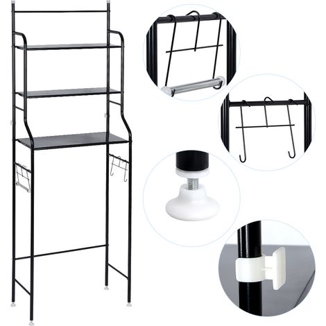 Sifree – Colonne de salle de bain 3 étagères – Fer noir – Dimensions 56 x 25 x 151 cm – Rangement optimisé pour salle de bains surpeuplée (1/3)