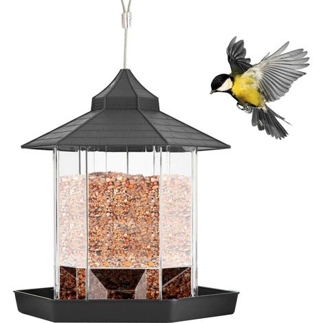 Mangeoire d'extérieur pour oiseaux, grande mangeoire suspendue hexagonale pour jardin ou toit, distributeur et nichoir décoratif pour oiseaux sauvages (1/5)