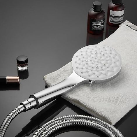 Pommeau de douche à 6 types de jet avec finition chromée, grand pare-pluie, avec tuyau flexible en métal de 1,5 m, chromé (1/5)
