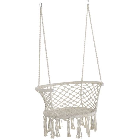 easycomfort amaca da giardino in stile boho chic, sedia sospesa in poliestere e macramè per interni ed esterni, crema, 80x60x36cm (1/5)