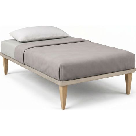 Letto 1 Piazza e Mezza con Rete Rivestita 120x200 cm Microfibra Sabbia Tessis (1/5)