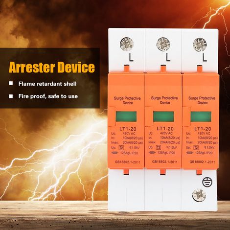 Dispositif de protection contre les surtensions et les basses tensions triphasé 10 kA-20 kA 420 V CA pour usage domestique (1/5)