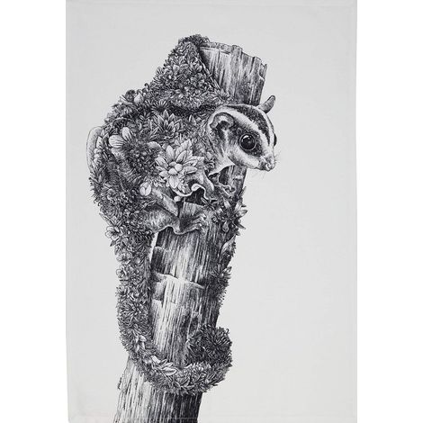 Serviette de Table 100% Coton, Imprimé Fleuri de Phalanger Géant, 50 x 70 cm - Noir et Blanc (1/5)