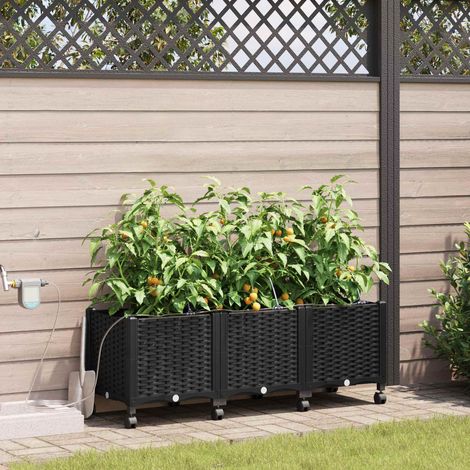 vidaXL Garten Blumenkübel mit Bewässerung und Rädern 3 Stk. Schwarz PP (1/5)