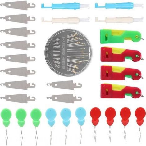 Ensemble de enfileurs - Fdit - Outils de couture - 30 aiguilles - Accessoires de bricolage - Couleurs aléatoires (1/4)