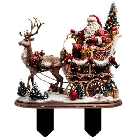Piquet De Jardin En Acrylique - Père Noël Et Renne - Décoration Extérieure Pour Noël - 22 X 28 Cm - 1 Pièce (1/5)