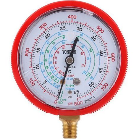 Manomètre Pression Réfrigérant - Ensemble Haut et Bas Pression - Pour Climatisation Automobile - Compatible R410A R134A R22 - 0-500 PSI / 0-800 PSI - Laiton (1/5)