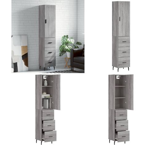 Buffet haut Sonoma gris 34,5x34x180 cm Bois d'ingénierie - Buffet Design Moderne - Meuble Rangement - Armoire Cuisine - Commode Salon - Étagère Murale - Home & Living (1/5)