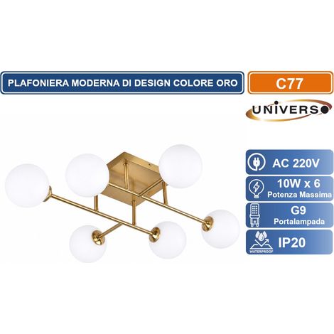 UNIVERSO C77 PLAFONIERA MODERNA 6 SFERE IN POLIETILENE PE CON ATTACCO G9 DESIGN MINIMAL ELEGANTE IP20 (1/4)