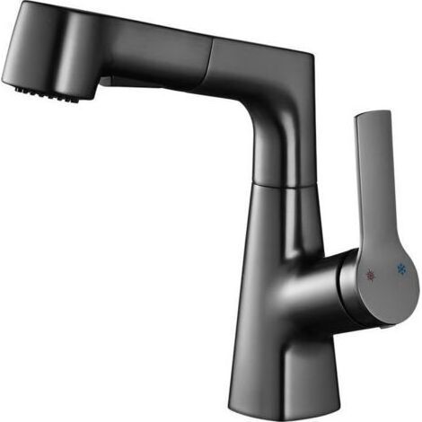 Robinet de cuisine noir avec pulvérisateur, flexible, rotatif à 360°, eau chaude et froide, 2 jets disponibles (noir) (1/5)