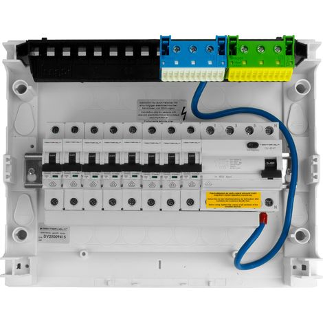 Tableau électrique modulaire en saillie 1x12 équipé de 8 disjoncteurs MCB et 1 interrupteur différentiel RCCB VDE câblé coffret Hager 245x305x96.5 mm Doktorvolt DV-6296-NT (1/5)