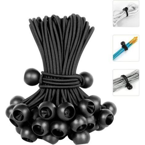 25 pezzi di corde elastiche nere, tenditori per teloni, corde elastiche con sfera per tende, teloni, poster, campeggio, corde elastiche in gomma da 20 cm (1/5)