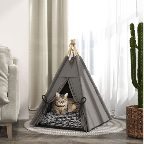 Tipi-Zelt für Katzen mit waschbarem Kissen, rutschfester Basis, 60 x 60 x 76 cm, grau HAVRYA (1/5)