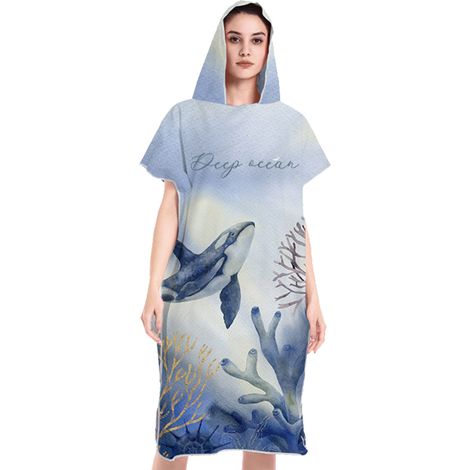 Peignoir de plage à capuche, poncho de bain double face en peluche avec fermeture éclair, peignoir de plage pour se changer après le surf (1/5)