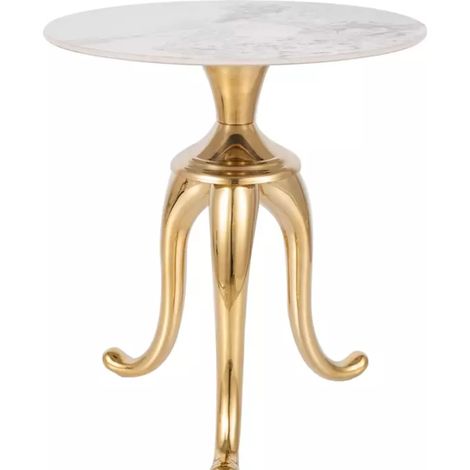 Table d'appoint contemporaine acier inoxydable finition marbre blanc avec pieds or BELLUNO (1/3)