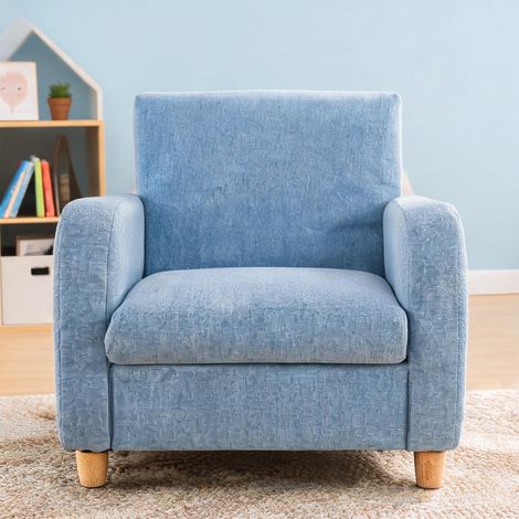 Fauteuil de détente pour enfant en bois et tissu lin blau (1/5)