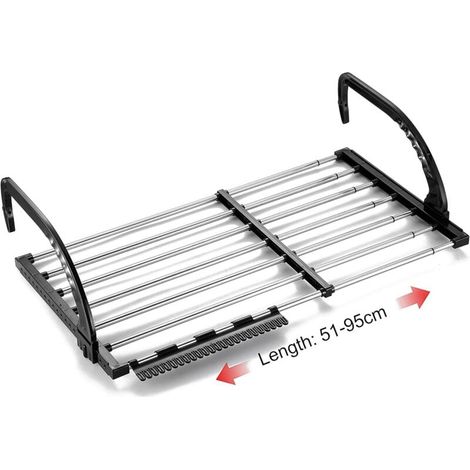 Asciugatrice per balcone/termosifone/parete, stendibiancheria pieghevole in acciaio inox, stendibiancheria telescopico (lunghezza: 51-95 cm), stendibiancheria antivento per calzini incluso (1/5)