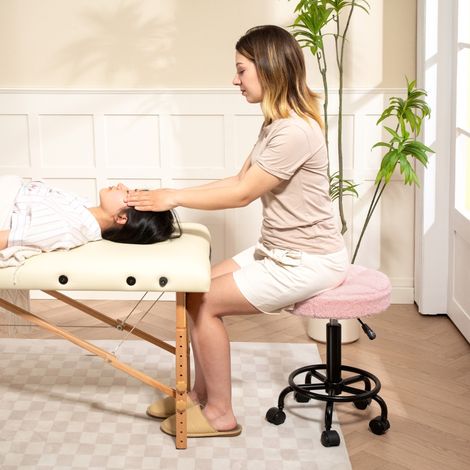 Tabouret roulant à hauteur ajustable tabouret pivotant 50-66 cm tabouret de travail pivotant 360° tabouret de bureau salon de bureau massage spa rose