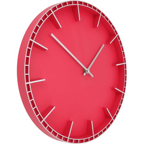 Horloge murale silencieuse, anti-tic-tac, facile à lire, horloge murale ronde moderne et innovante pour la maison, le bureau, la cuisine, la chambre, argentée 5686 avec couleur rouge (37,7 x 3 cm / 14 (1/5)