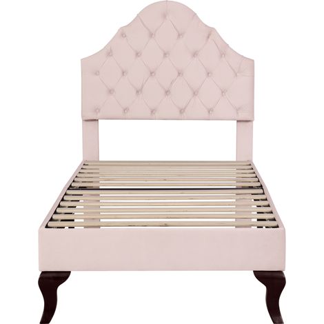Lit rembourré 90x200 cm, avec tête de lit réglable en hauteur, supports de lattes en bois, velours - Rose (1/5)