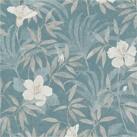 Carta da parati floreale Profhome 380285 Carta da parati TNT leggermente strutturata con motivo floreale opaca beige azzurro 5,33 m2 (1/5)