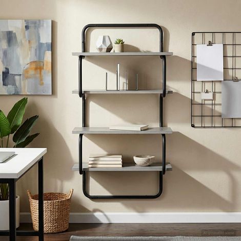 vidaXL Estante de pared de 4 niveles Sonoma gris 60 x 24,5 x 104 cm (1/5)