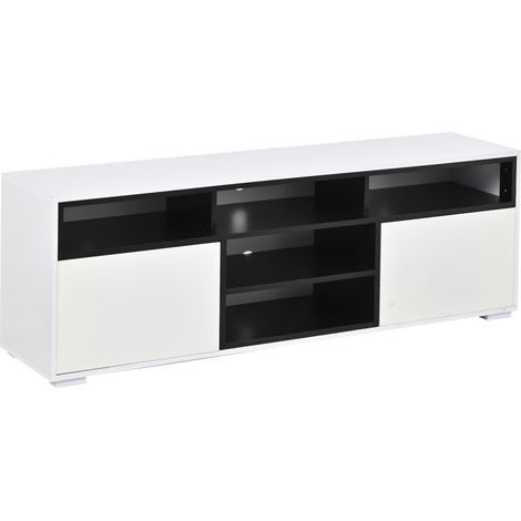 Meuble TV LED design 150 × 35 × 50 cm en panneau de particules haute brillance pour petits salons blanc et noir (1/5)