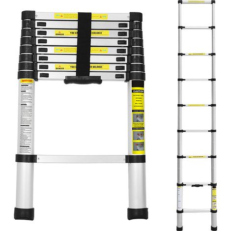 Wolketon Echelle Télescopique 2.6M Silber Échelle pliante télescopique pliable extensible Échelle droite simple charge max. 150 kg