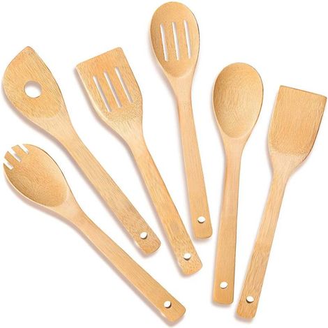 Irovami Ustensiles bambou 6 pièces – Spatules bois, antiadhésif – Idéal pour cuisine, cuisson, amateurs