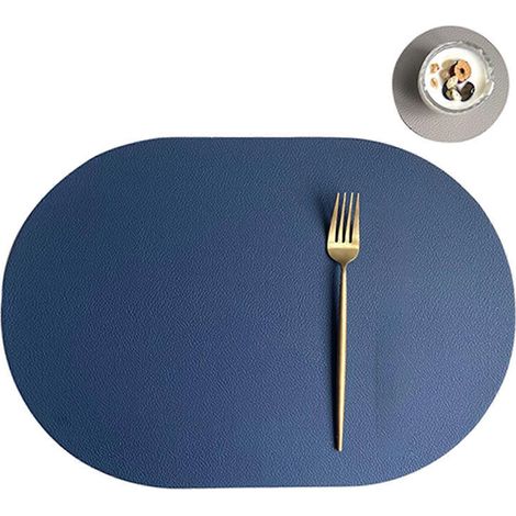 Sets de table élégants en polyuréthane (PU), forme ovale, dessous de plat, anti-éclaboussures, décoration de table, résistants à la chaleur, bleu et gris. (1/5)