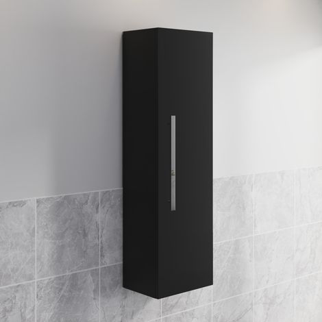 Bathroom Matt Black 1200mm Wall Hung Tall Storage Unit Furniture (1/5)