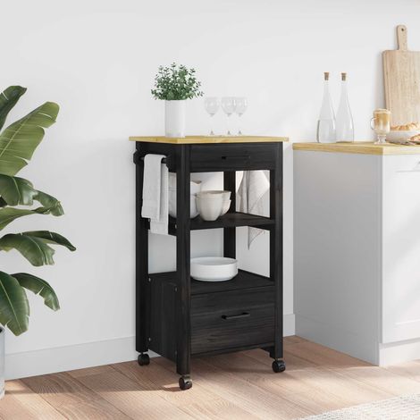 vidaXL Kitchen Trolley MONZA Black 48 x 40 x 88.5 cm Solid Pine Wood