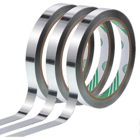 Metallisch glänzendes Klebeband mit Spiegeleffekt (3er-Pack), silbernes Bastelband, 1,5 cm breit, selbstklebende Polyesterfolie mit Metallic-Effekt, Dekorband (1/5)