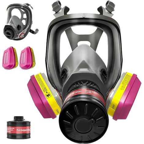 Masque à gaz complet pour la survie nucléaire et chimique - Masque respiratoire complet avec filtres 60923 et filtres de 40 mm contre la poussière (1/5)