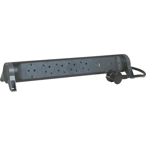 Multiprise rotative, 5 Prises, multiprise, connecteur USB-A et USB-C, Protection Contre Les surtensions intégrée avec indicateur d'état (SPD), câble de 1,5 m, Noir/Gris foncé, 694514 (1/5)