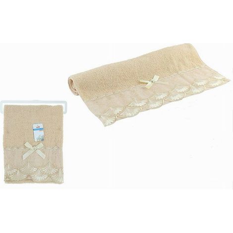 Trade Shop - ASCIUGAMNO BAGNO VISO COTONE MORBIDO DECORATO 48 X 93CM 180GR EIB SCURO 79509 -
