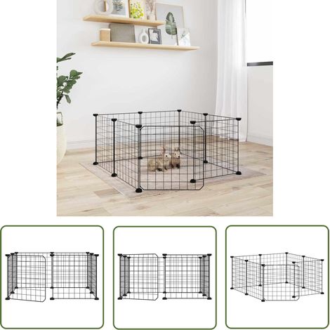 The Living Store Cage animaux de compagnie à 8 panneaux et porte Noir 35x35 cm - Cage Animal Domestique - Cage Lapin - Clapier Petit Animal - Abri Animal - Accessoires Animaux (1/5)