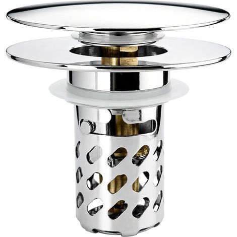 1 Bouchon Pop-Up Universel 60mm, Laiton et Acier Inoxydable, Filtre Anti-Bloquant pour Lavabo et Cuisine