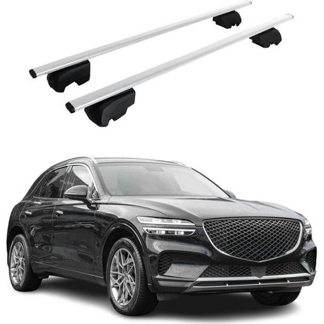 OMAC Barres de toit pour Genesis GV60 2022-2026 – City Crash tested – ISO PAS 11154:2006 – Antivol inclus – Charge max 75 kg – 2 barres Argent (1/4)