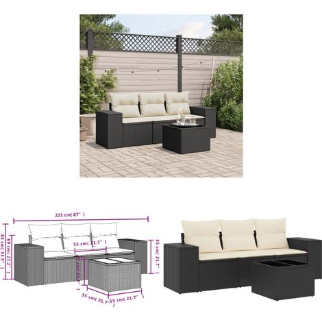 4-tlg. Garten-Sofagarnitur mit Kissen Schwarz Poly Rattan - Gartenmöbel - Outdoor Möbel - Rattan Gartenset - Lounge Set - Esstisch - Home & Living (1/3)