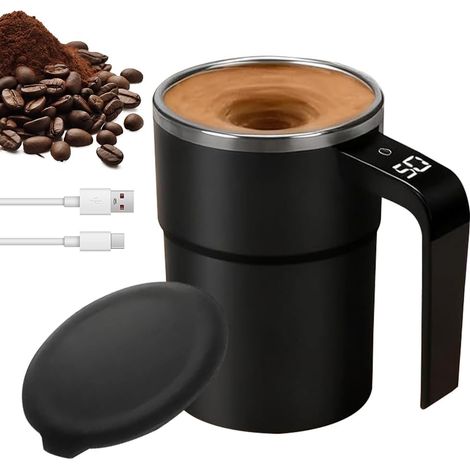 Tasse à Mélanger Automatique, 380 Ml Tasse Auto-Agitante électrique, Gobelet Mélangeur Magnétique Automatique En Acier Inoxydable, TAsse à Mélanger Magnétique AUtomatique Pour Café, Chocolat (1/5)