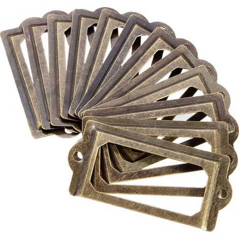 Lot de 12 Porte-étiquettes, Laiton antique, Cadre métallique, 70x33mm, Pour meubles et tiroirs (1/5)