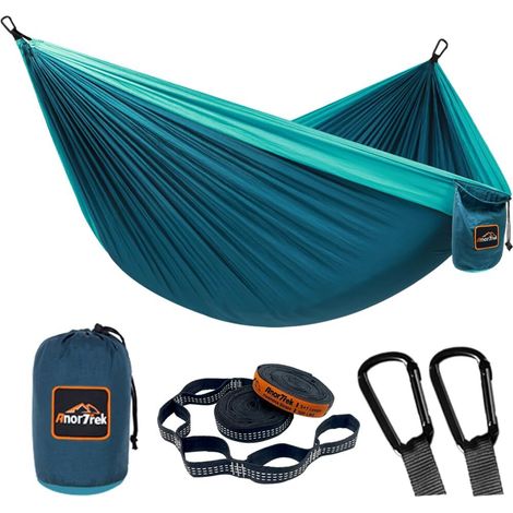 Hamac de Camping de Jardin en Nylon Parachute Respirant - Ultra-Léger et Portable, Charge 226kg, avec 2 Sangles Multi-Boucles et 2 Mousquetons - Pour Randonnée, Voyage et Extérieur