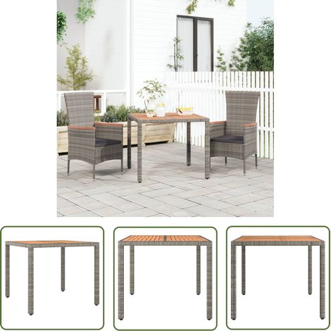 The Living Store Table de jardin et dessus en bois Gris Résine tressée et acacia - Table De Jardin - Table Extérieure - Mobilier De Jardin - Table En Bois - Table Grise (1/5)